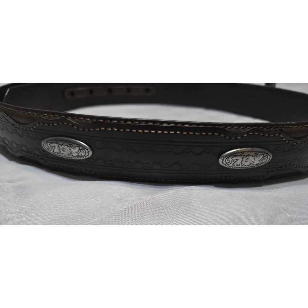 Western Work Leather And Metal Tooled Mens Belt Large 38-40 Brown Buckle